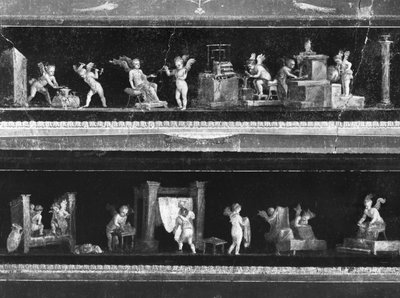 Cherubové vydělávají peníze a barví látky, vlys z Oecus z Casa dei Vettii (Dům Vettiů) kolem 50-79 nl od Roman