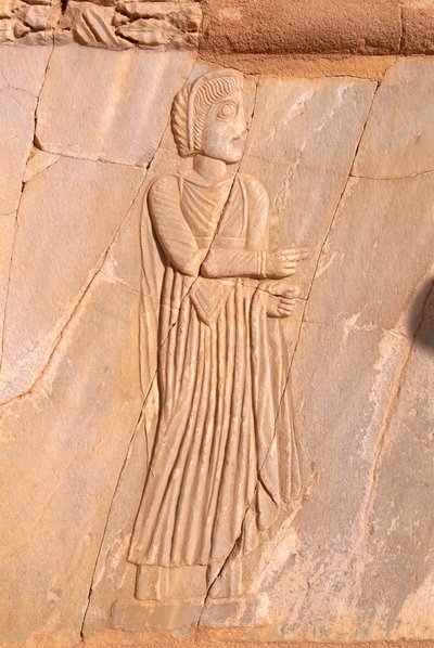 Detailní záběr na dekorativní jevištní reliéf divadla Sabratha, Libye, Tripolitánie. od Roman