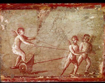 Amorové hrající si s vozem (freska od Roman