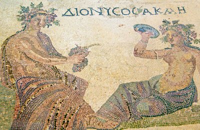 Dionýsos radí nymfě Akme, Dionýsův dům, Paphos, Kypr (mozaika) od Roman