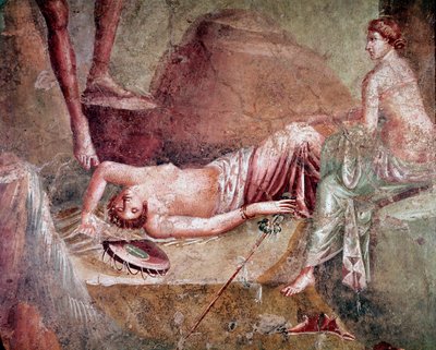 Opilá spící maenada (freska od Roman