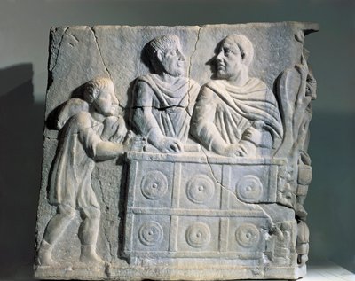 Fragment sarkofágu zobrazující směnárníka, z Říma, Viale del Re od Roman