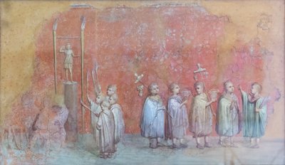 Freskový fragment kalendáře zobrazující děti v průvodu, možná oslavy narozenin císaře Severa a představující měsíc duben třetího století našeho letopočtu (freska) od Roman