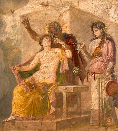 FRESCO s erotickým předmětem zobrazujícím dionysiánskou scénu, z Pompejí (seznam světového dědictví UNESCO od Roman