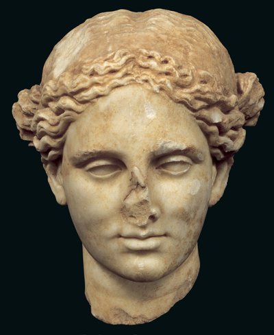 Hlava Apolla Sauroktonose (zabiják ještěrek) kopie řeckého bronzu ze 4. století od Praxiteles, nalezeného v Kifissii (mramor) od Roman