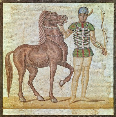 Jezdec na koni v závodních barvách (mozaika) od Roman