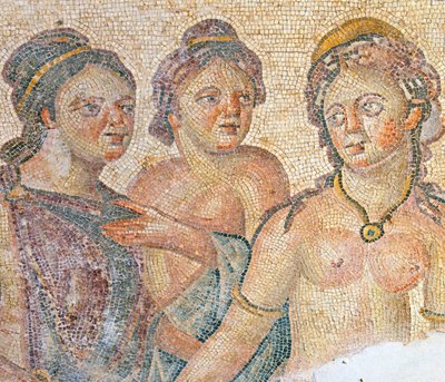 Leda a její služebné, detail z mozaiky Leda a Zeus, Dům Aion, Paphos, Kypr (mozaika) od Roman