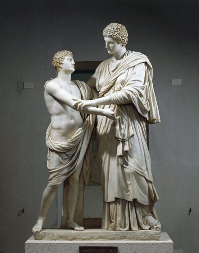 Mramorové sousoší zobrazující Oresta a Electru od Roman