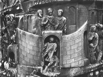 Marcus Aurelius Receiving a Messenger, detail ze sloupu Marka Aurelia, AD 180-196 (mramor) (č/b fotografie) od Roman