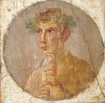 Portrét mladého muže držícího papyrusový svitek, 55-79 nl (freska) od Roman