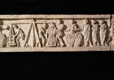 Reliéf zobrazující skládání bochníků do košů a jejich odnášení k vážení. od hrobky Euryaces Baker, Porta Maggiore, Řím, ca. 50-20 př. nl 50-20 od Roman
