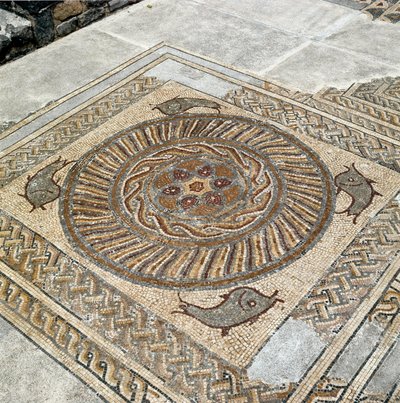 Pozůstatky mozaiky římského města od Roman