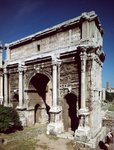 Římské umění: Vítězný oblouk římského císaře Septime Severus (Lucius Septimius Severus) (146-211) realizovaný v roce 203 n. l., Forum Romanum, Řím od Roman