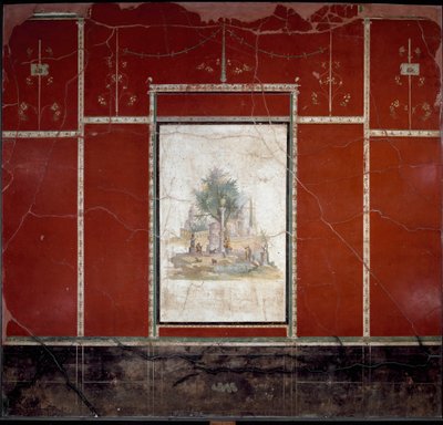 Římské umění: "" Bukolická krajina a posvátná "" Freska připisovaná mistru Amando. z Boscotrecase, vila Agrippa Postumo. 1. století. Rozměr 153x98 cm Neapol, Národní archeologické muzeum od Roman