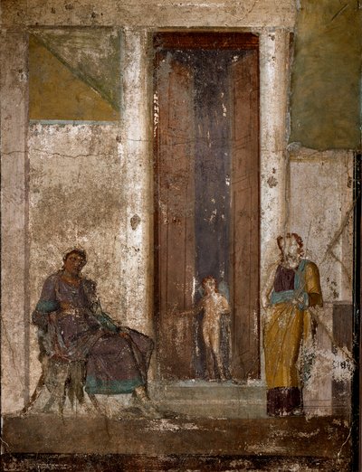 Římské umění: „Eros přesvědčuje Helene, aby milovala Paříž“ „Freska z Pompejí. 1. století. Neapol, Národní archeologické muzeum od Roman
