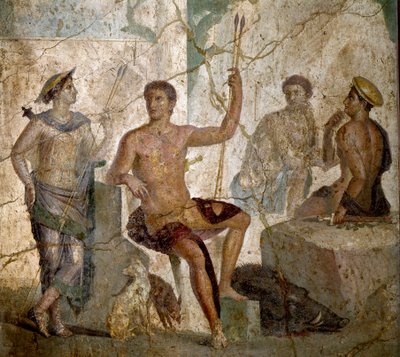 Římské umění: “” Meleagre a Atalante””” Římská freska z 1. století našeho letopočtu. z Pompejí. Neapol, Národní archeologické muzeum – římské umění: Meleager a Atalanta. Římská freska z 1. století našeho letopočtu z Pompejí. Národní archeologické muzeum, N od Roman