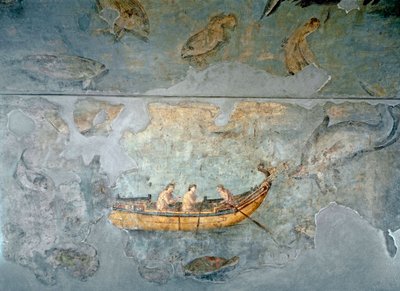 Římské umění: ""rybáři na lodi""" Freska z domu poblíž říčního přístavu v Římě. 131 našeho letopočtu. Řím, Museo Nazionale Romano (o delle Terme) od Roman