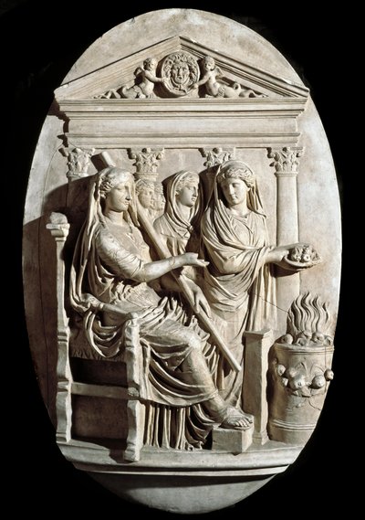 Římské umění: scéna oběti ve Vesta (Hestia) z Villa Albani (nízký reliéf) od Roman