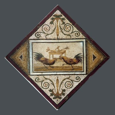 Římské umění: kohoutí zápasy. Mozaika z Pompejí. 4. styl. Museo Archeologico Nazionale, Neapol od Roman