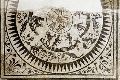 Římské umění: lov a rybaření pygmejů. Mozaika 3. století. Národní římské muzeum (nebo lázní) Řím od Roman