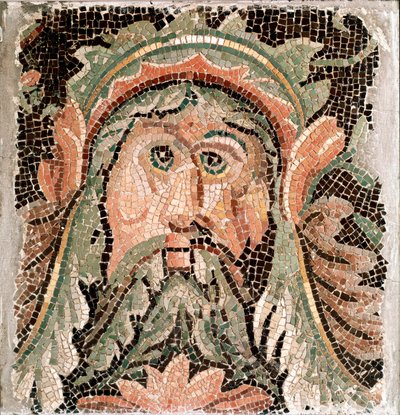 Římské umění: mozaika představující hlavu mořského božstva. 3. století našeho letopočtu. Řím, Museo Nazionale Romano - římské umění. Mořské božství. Mozaika, 3. století našeho letopočtu. Museo Nazionale Romano, Řím, Itálie od Roman