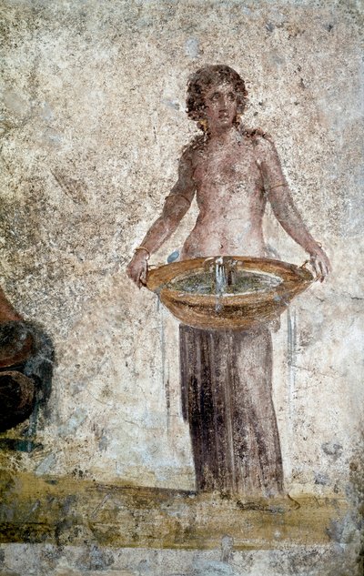Římské umění: reprezentace nymfy. Detail fresky z domu Vestales v Pompejích. 1. století našeho letopočtu. Paříž, muzeum Louvre od Roman