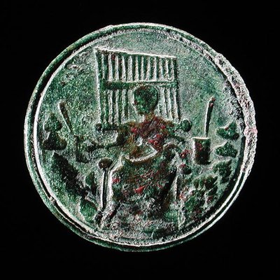 Římská mince s vyobrazením varhan (bronz) od Roman
