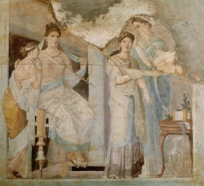 Otrok česající dívčí vlasy, Herculaneum, Třetí styl (freska) od Roman