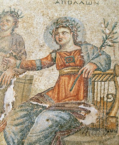 Mozaika Apollo a Marsyas, detail Plinius a Apollo, House of Aion, Paphos, Kypr mozaika od Roman