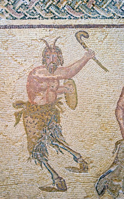 Triumf Dionýsa, detail Pana, Dionýsův dům, Paphos, Kyperská mozaika od Roman
