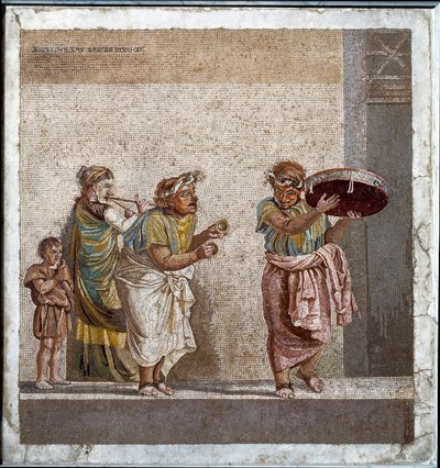 Cestující hudebníci oddaní uctívání božské Kybely. Mozaika podle originálu Dioscorides ze Samosu (nebo Dioscourides) (2. století před naším letopočtem) v domě Cicerona v Pompejích od Roman