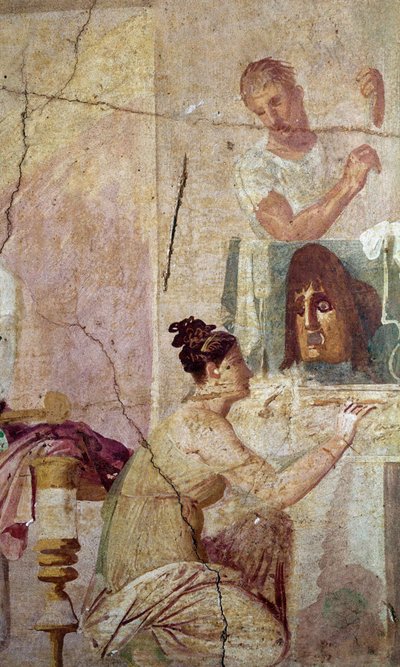 Vítězství tragického básníka, detail herečky (freska od Roman