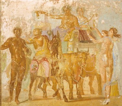 Nástěnná malba zobrazující Bacchův triumf, z rodu Marca Lucretia Fronta, Pompeje, Kampánie, římská civilizace od Roman