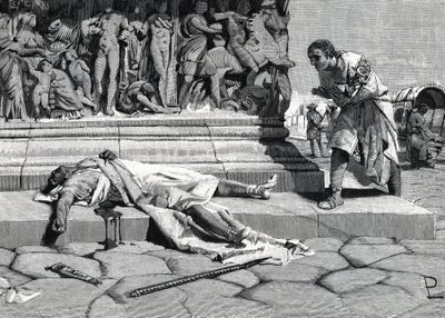mrtvola Publia Clodia Pulchera (92-52 př.nl) nalezená na via appia a Rome (rytina) od Roman
