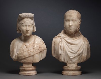 Portrétní busta šlechtického muže a Portrétní busta aristokratky, cca 270-280 (mramor) od Roman Imperial Period