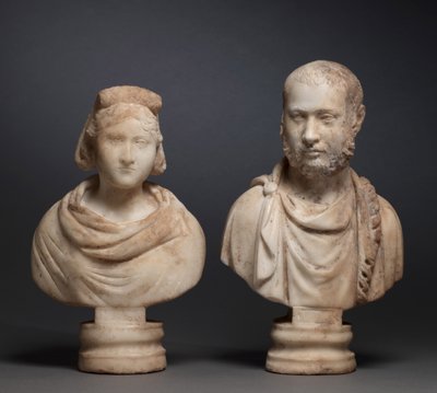 Portrétní busta aristokratky a portrétní busta aristokrata, 280-290 (mramor) od Roman Imperial Period