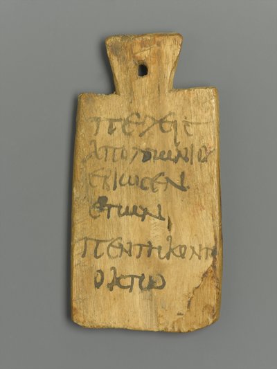 Mumie Tag s řeckým nápisem (dřevo a pigment) od Roman Period Egyptian