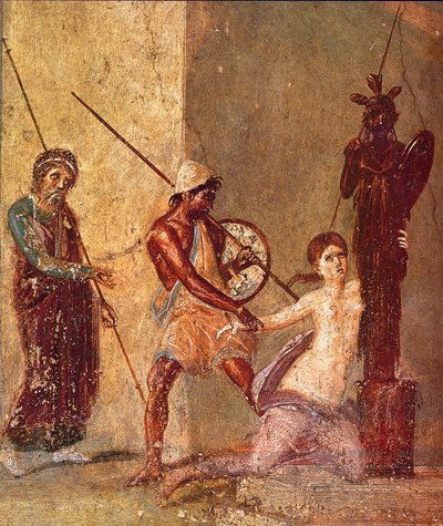 Ajax Menší táhne Cassandru pryč z Xoanonu, 1. H. 1. stol. INZERÁT od Roman Pompeian wall painting