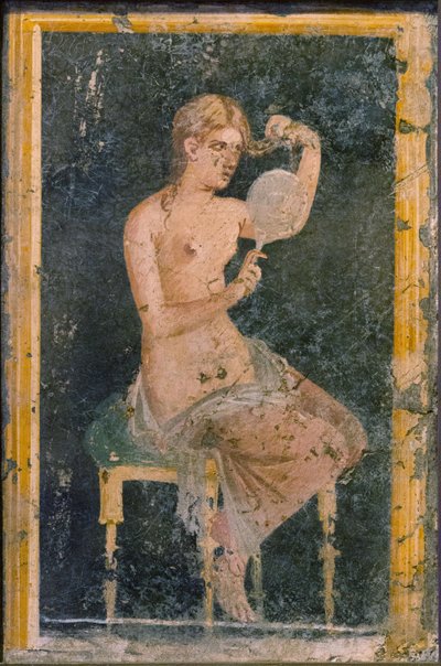 Žena se zrcadlem, 1. H. 1. stol. INZERÁT. od Roman Pompeian wall painting.