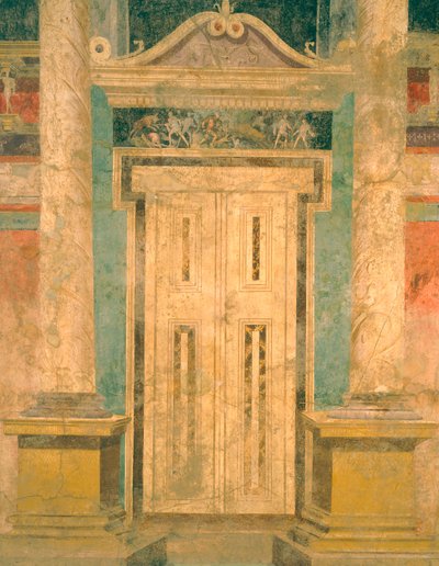 Aeacusova stěna se scénografickou freskovou výzdobou s falešnými dveřmi, z římské vily Boscoreale (Neapol), římská civilizace, od Roman Roman