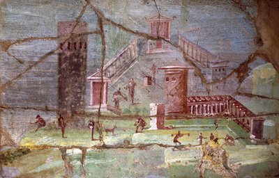 Starověká římská freska s krajinou z Pompejí od Roman Roman