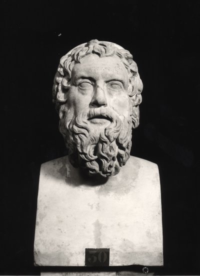 Busta Aristofana (asi 445 až 385 př. n. l.) (mramor) (černobílá fotografie) od Roman Roman