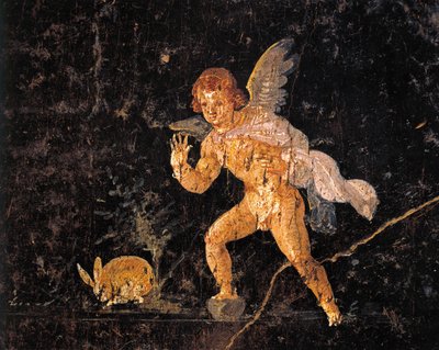Freska zobrazující Cupida honícího zajíce, z Pompejí, Itálie od Roman Roman