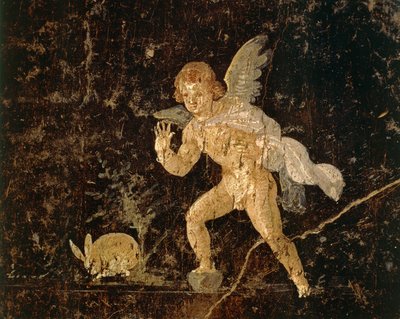 Freska zobrazující Cupida lovícího zajíce z Pompejí, provincie Neapol, Itálie, římská civilizace od Roman Roman