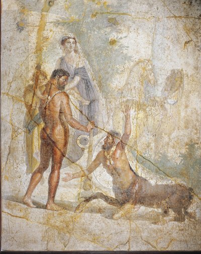 Freska zobrazující Herkula, Deianira a Hylla překračujícího řeku Evenus z Pompejí v Itálii od Roman Roman
