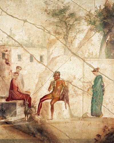 Freska zobrazující Pan mezi nymfami, z Pompejí, Itálie (freska) od Roman Roman