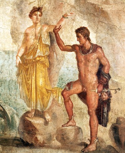 Perseusta ja Andromedaa kuvaava fresko, maalaus kipsille od Roman Roman