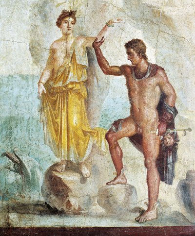 Fresko, jossa Perseus vapauttaa Andromedan Dioscuri-talosta Pompejista od Roman Roman