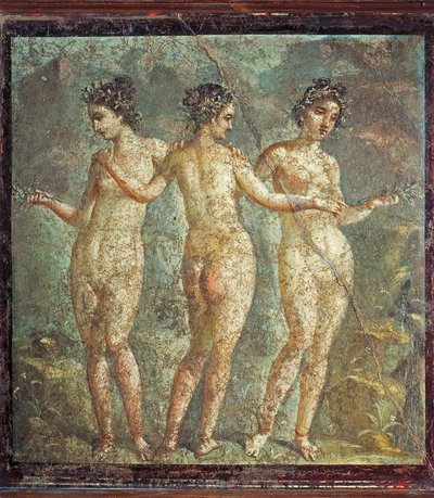 Freska zobrazující Tři Grácie, z Pompejí, Itálie od Roman Roman