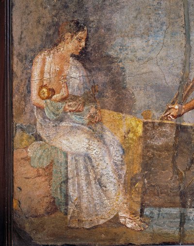 Fresko, joka kuvaa äitiä imettävässä lastaan Pompejista, Italiasta od Roman Roman
